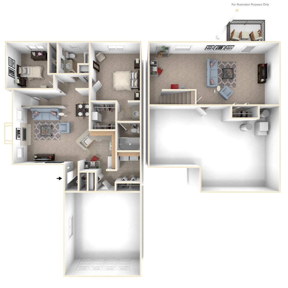 Two Bedroom Two Bath Ranch Floorplan at Foxwood and The Hermitage, Portage, 49024